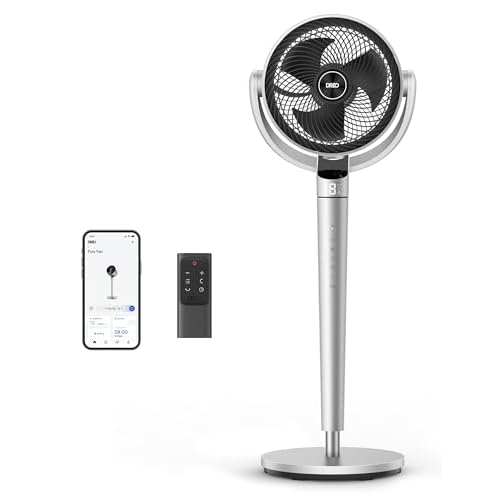 Dreo Oscillating Fan for Bedroom,150°+120° Omni-Directional Quiet Floor Fans with Smart Control, 110ft Pedestal Fan with DC Motor, 9 Speeds, 6 Modes