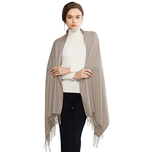 RIIQIICHY Women's Scarf Pashmina Shawls and Wraps for Evening Dress Bridesmaid Wedding Bridal Winter Warm Long Large Scarves Light Khaki