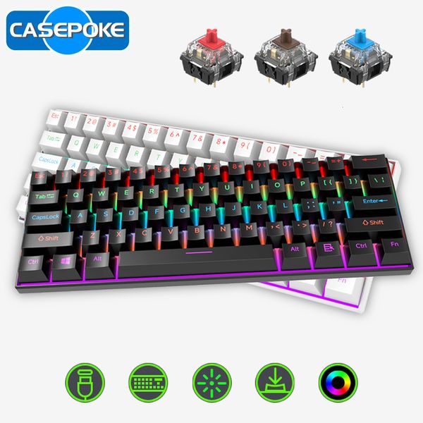 CASEPOKE Mechanical 61 Keys Blue Red Brown Switch Hot Swap Office Accessories Gaming Keyboard