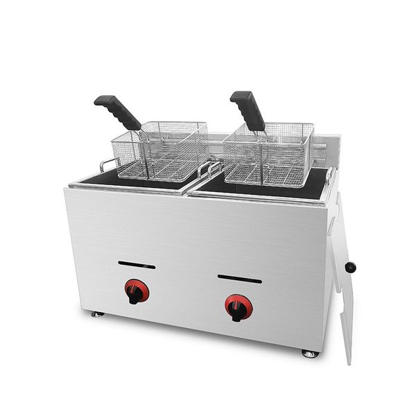 Food Processing Commercial Double Tanks Gas Heating Deep Frying Machine Fryer