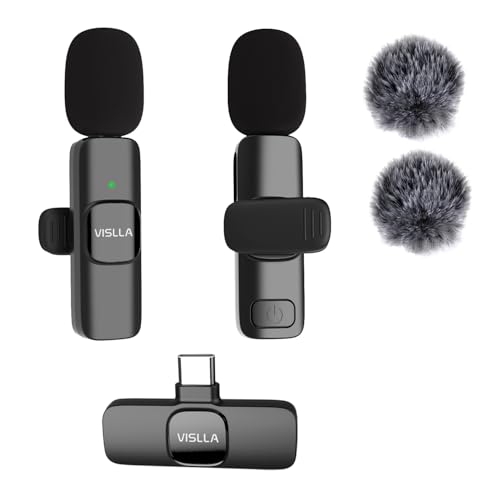 Vislla Wireless Lavalier Microphone for iPhone 15-16-17 Series, iPad and Android Devices, Noise Cancelling,Bluetooth Mini Lapel Microphone for YouTube