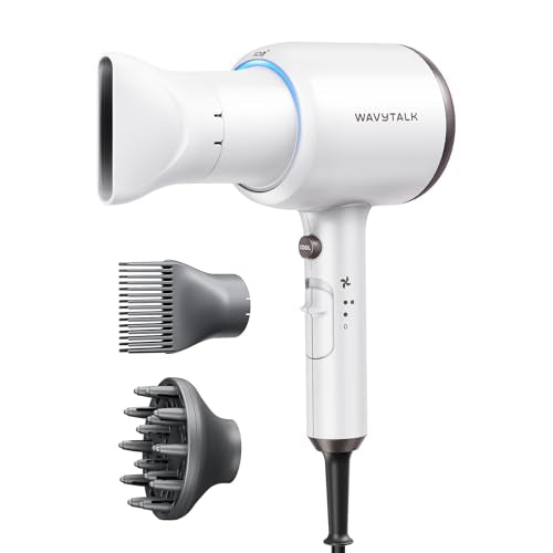 Wavytalk Hair Dryer, Blown Away Ionic Hair Dryer for Curly Hair with Diffuser, 1875W Fast Drying Blow Dryer with Ceramic Technology, 3 Attachments for
