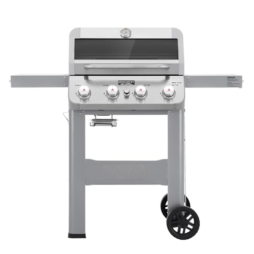 Monument Grills 4-Burner Liquid Propane Gas Grill, Silver Stainless Steel Grill Outdoor Patio Garden Barbecue Grill with Clearview® Lid and One Folda