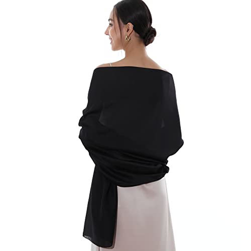 RIIQIICHY Shawls Wraps for Evening dresses Scarfs for Women Formal Shawl for Wedding Like Chiffon Shawl Black