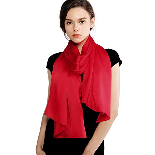 RIIQIICHY Women Shawls and Wraps for Evening Dresses Like Chiffon Silk Scarf Formal Silky Pashmina Shawls for Weddings Red