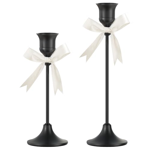 FSyueyun Black Candle Holder Set of 2, Elegant Metal Candlestick Holders for Vintage Taper Candle Holders, Perfect for Table Centerpieces, Fireplace M