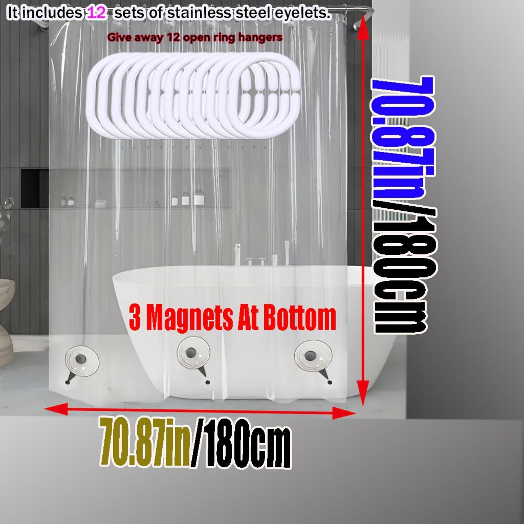 TEMU 5g Heavy Duty Clear Shower Curtain Liner - Soap Resistant, Uv Protection, Magnetic Bottom For Strong , Adjustable, No-drill Installation With