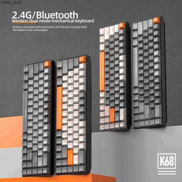 Keyboards 60% Wireless Mechanical Keyboard Bluetooth Dual Mode Hot-Swap Ziyoulang K68 Mini Keyboard 68-Key Red Switch for PC-IPhone iPad J24