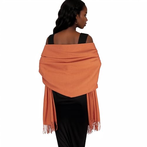 Womens Winter Scarf Pashmina Shawls and Wraps for Evening Dresses Warm Blanket Scarf for Wedding Orange
