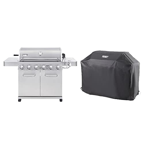 Monument Grills 77352 6-Burner Stainless Steel Cabinet Style Propane Gas Grill with Knob Controls, Built-In Thermometer with BBQ Cover(2 Items)
