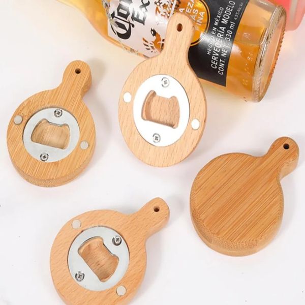 Customize Logo Wood Beer Opener with Magnet Wooden and Bamboo Refrigerator Magnet Magnetic Bottle Openers In Stock