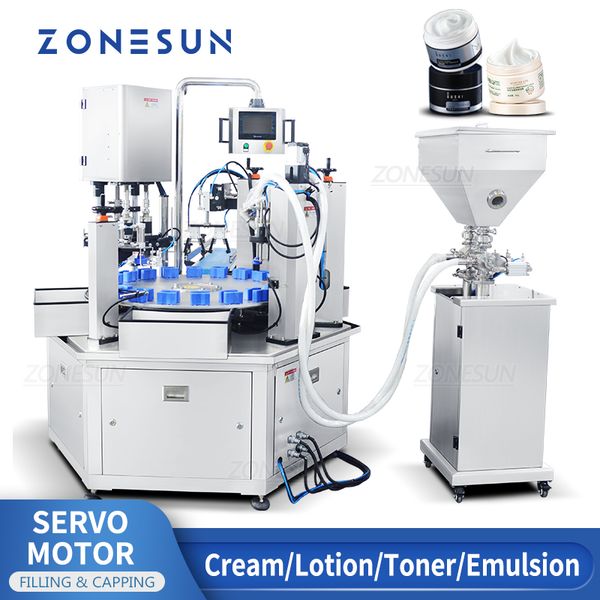 ZONESUN Automatic Cream Filling and Capping Machine Lotion Container Screw Lid Moisturizer Toner Emulsion Production ZS-SRFC