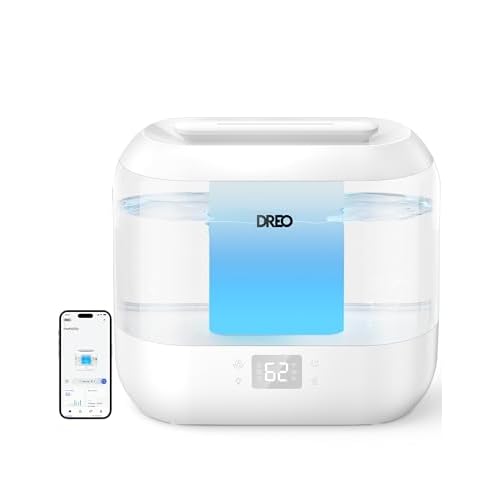 Dreo Smart Humidifier, Cool Mist Humidifiers for Bedroom, Quiet 4L Top Fill Ultrasonic Humidifiers for Home Office Plant & Baby with Nightlight, LED D