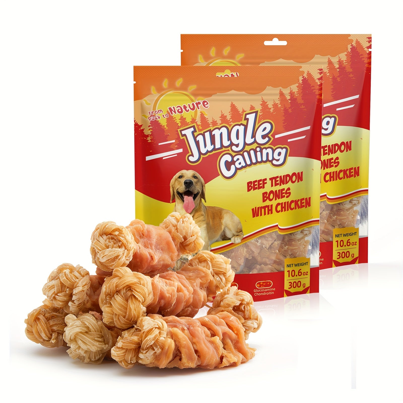 TEMU Jungle Calling Beef Tendons For Dogs, Chicken Wrapped Tendons Dog Chews Long Lasting Hip And Joint Supplement For Dogs With (knotted Bone)