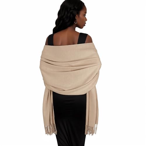 Womens Winter Scarf Pashmina Shawls and Wraps for Evening Dresses Warm Blanket Scarf for Wedding Beige