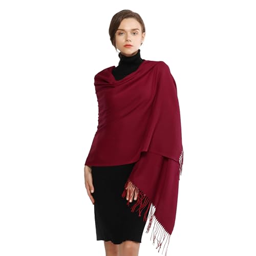 RIIQIICHY Women's Scarf Pashmina Shawls and Wraps for Evening Dress Bridesmaid Wedding Bridal Winter Warm Long Large Scarves Dark Red