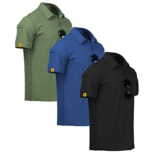 ZITY 3 Pack Mens Polo Shirt Short Sleeve Sports Performance Business Casual Golf Shirts for Men Collared Tactical T-Shirts Large Black Blue Green