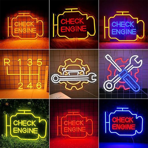 New Arrival Check Engine Neon Sign Led Light Auto Room Garage Car Repair Shop Home USB Switch Bar Atmosphere Studio Wall Decor Gift Lamp Z25