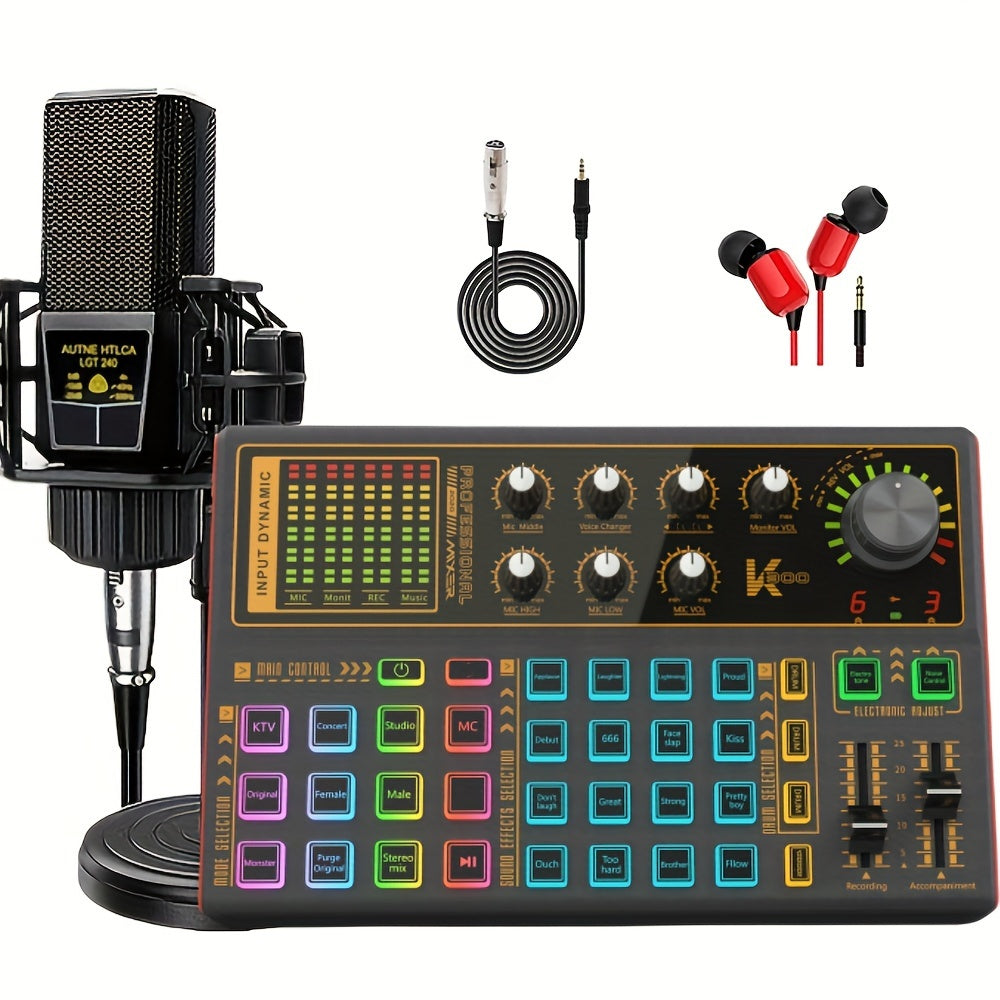 TEMU Podcast Equipment Bundle For 2, Wired Microphone, Podcast And Live Sound Card, Voice Changer- Podcast Kit - Suitable For Recording, Singing, And