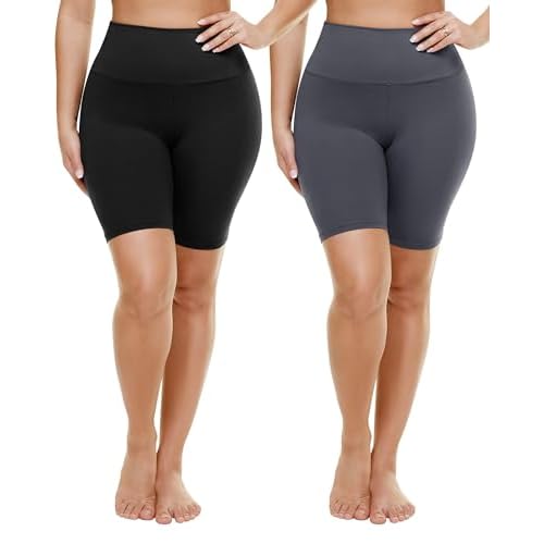 TNNZEET 2 Pack Plus Size Biker Shorts for Women - 8" Black High Waisted Tummy Control Spandex Workout Shorts (XL-4XL) 4X-Large Black-Grey