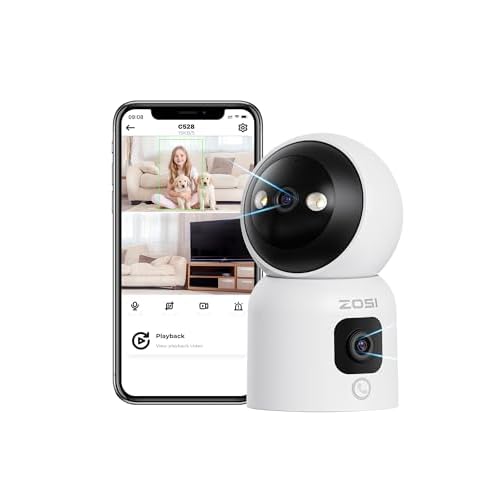 ZOSI 2-in-1 2K Indoor WiFi Camera, 360° Dual-Lens Dual Views Home Security Baby-Elder-Pet Monitor with APP, 2.4G-5G Dual-Band Wi-Fi CCTV Camera, Clic