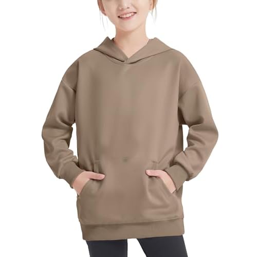 EXARUS Girls Sweatshirts Cropped-Oversized Hoodie Pullover Long Sleeve with Pocket Casual School for Kids 6-14Y 6 Years Coffee-hoodie