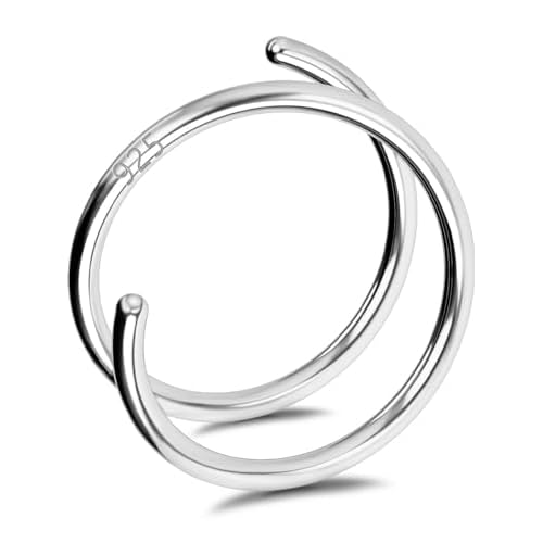 OUFER 925 Sterling Silver Double Hoop Nose Rings, 20G Thin Nose Piercing, 8mm Spiral Double Nose Rings Hoops, Single Nose Piercing Jewelry For Women M