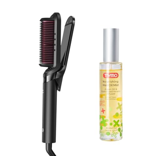 TYMO 2 in 1 Flat Iron Hair Straightener Brush + TYMO Hair Oil Spray