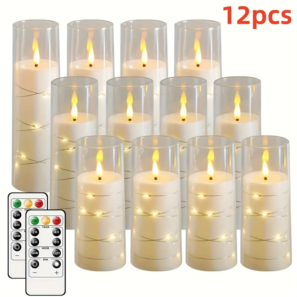 TEMU 9-12 Installed Light String Candles Flickering Flameless Led Electronic Candles Embedded Star String Lights Acrylic Led Column Candles Suitable