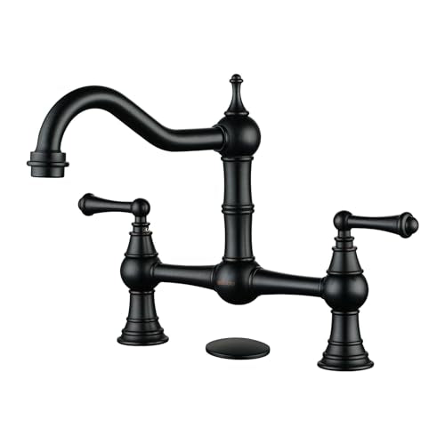 WOWOW Bridge Faucet for Kitchen Sink 2 or 3 Holes, Solid Brass Bridge Kitchen Faucet Oil Rubbed Bronze, 8 Inch Centerset Victorian Farmhouse Kitchen S