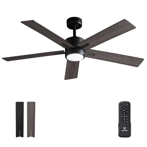 Ceiling Fan with Light Remote: 52 Inch Modern Bedroom Fans with Dimmable Tri-Color Temperature LED - Quiet Reversible DC Motor - Indoor Outdoor Black+