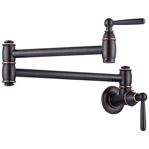 Pot Filler Faucet Oil Rubbed Bronze, ARCORA Traditional Wall Mount Pot Filler 2 Handle with Double Joint Swing Arms Brass Stove Faucet