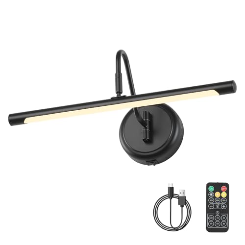 JOOSENLUX Modern Wall Lights Battery Operated Black Wireless Picture Lights for Wall 16.5" Inch Dimmable Under Counter Lights for Kitchen with Swing A