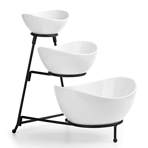 3 Tier Serving Tray, Chip and Dip Serving Set Oval Serving Bowl Set Serving Dish for Entertaining, Halloween, Thanksgiving, Christmas, Dessert, Appeti