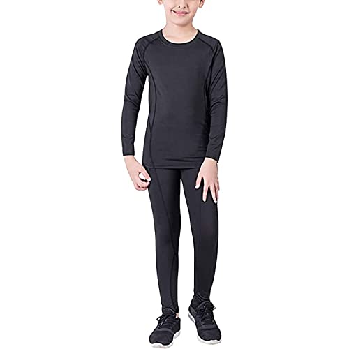 LANBAOSI Boys & Girls Long Sleeve Compression Shirts and Pant 2 Pcs Set Black Line 12