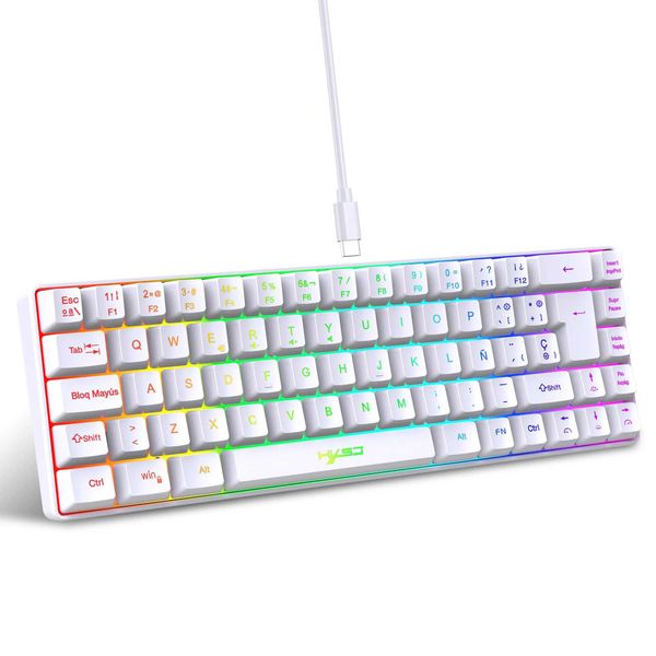 Keyboards Hot sale! Spanish 69-key RGB backlit wired gaming keyboard 68% compact design A must-have gadget for office workers and gamers z25