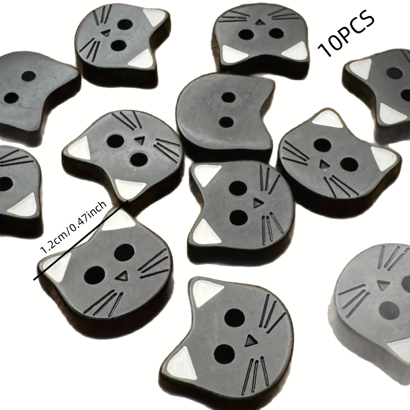 TEMU 10pcs-15pcs Cute Cartoon Cat Black & White Ears Resin Buttons - Handmade Craft Accessories For Sewing, Knitting, And Crafting Projects, Craft