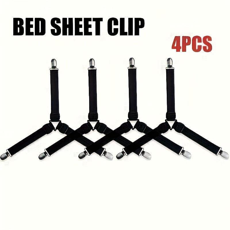 TEMU 4pcs Adjustable Elastic Sheet Holders With Metal Buckles - Black Straps For Securing Folded Sheets, Sofa Cushions & Mattress Covers -