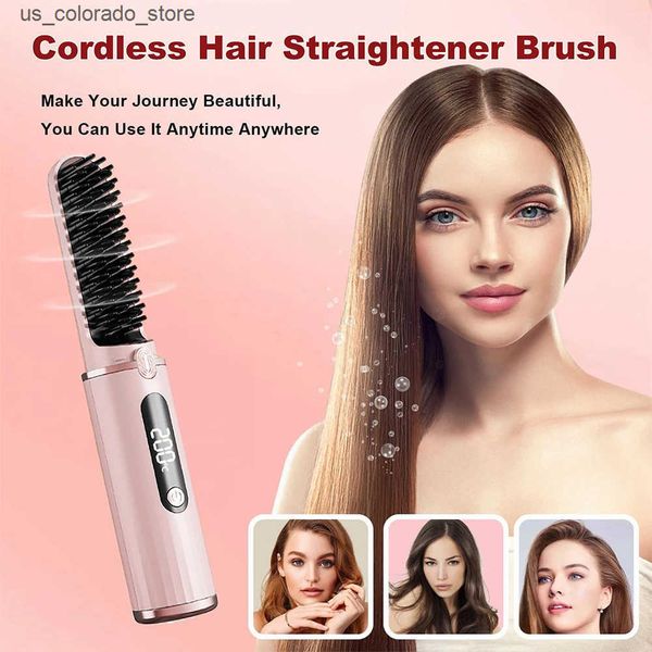 Electric Hair Brushes Wireless Hair Straightener Brush for Women Electric Hair Brushes 30s Fast Heating Comb Iron Portable Hair Straightenin