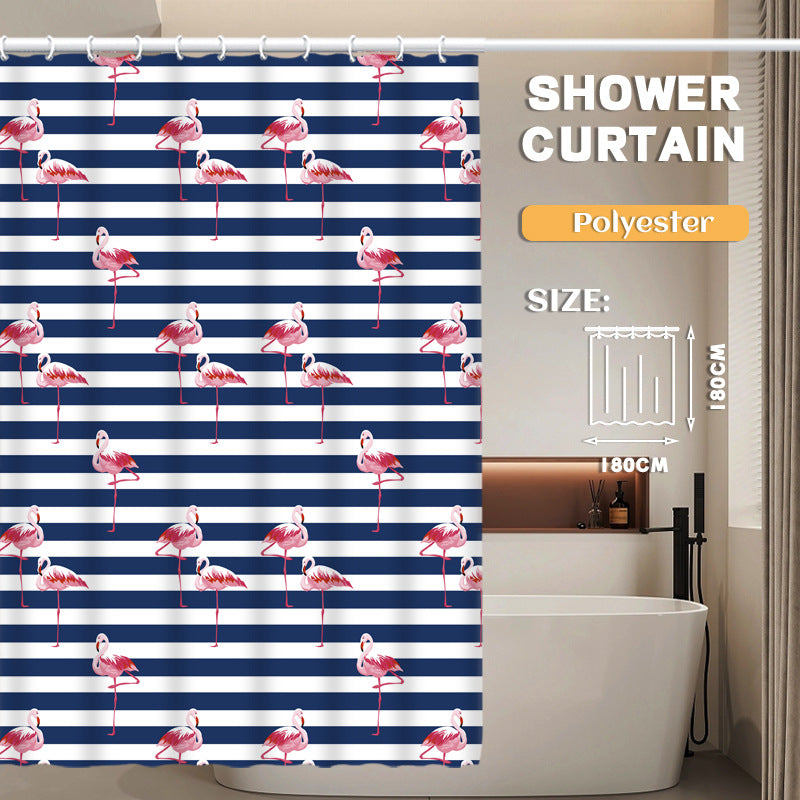 YL-36935 Manufacturer Spot Digital Printed Fabric Shower Curtain Waterproof Thickened Bathroom Partition Curtain Free Hook Cross-border Supply