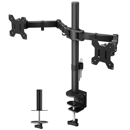 BONTEC Dual Monitor Desk Mount, Full Motion Adjustable Monitor Stand for 13–27 Inch Screens, Heavy Duty Arms Hold Up to 22 lbs Each, VESA 75x75-100x