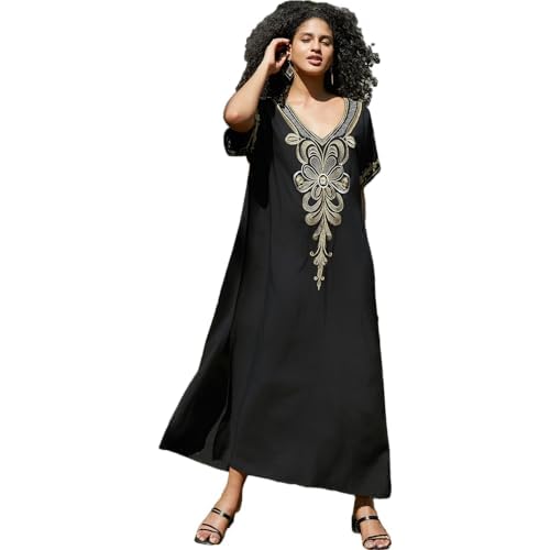 Women's Embroidery Swimsuit Cover Ups Beach Cover Up Caftan Plus Size Vneck Rainbow Ethnic Print Kaftan Batwing One Size L23171-0