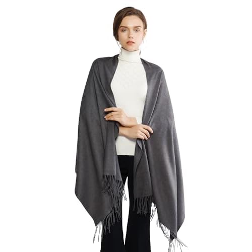 RIIQIICHY Women's Scarf Pashmina Shawls and Wraps for Evening Dress Bridesmaid Wedding Bridal Winter Warm Long Large Scarves Dark Grey