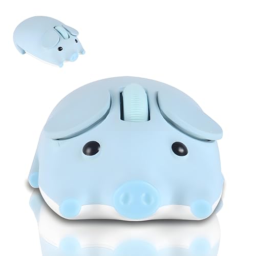 Cute Pig Design Wireless Mouse - Dual Mode Bluetooth & USB, Silent Operation, Ergonomic, Ideal for Laptops & PCs, for Animal Lovers and Family (Blue)