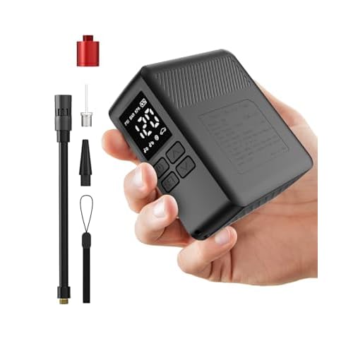 Bike Pump - Metal-Cylinder 150PSI Portable Electric Pump with Pressure Gauge, Rechargeable Mini Bicycle-Moto Tire Inflator, 0 to Full in 1 Min for Adu