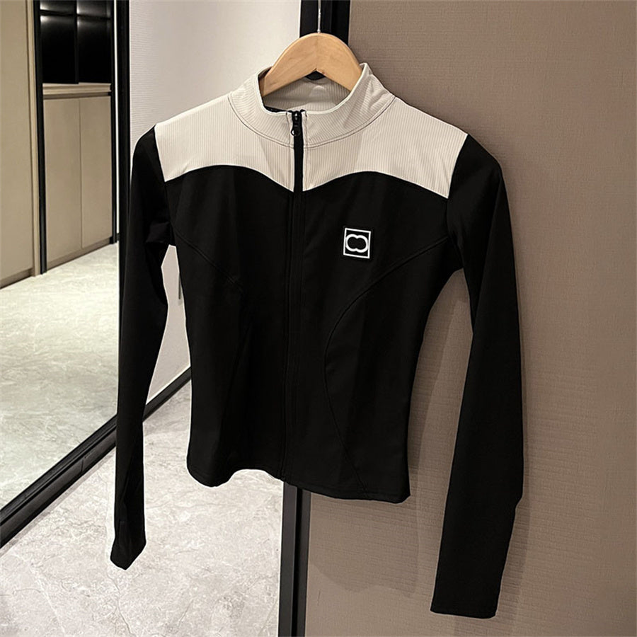 Designer Zipper Slim Top High Waist Leggings Women Yoga Set Contrast Color Long Sleeve Outerwear Tight Pants Tracksuits