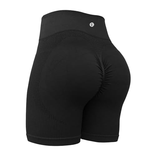 RUNNING GIRL Seamless Scrunch Workout Gym Shorts for Wome,High Waist Tummy Control Athletic Running Biker Shorts A-black Large