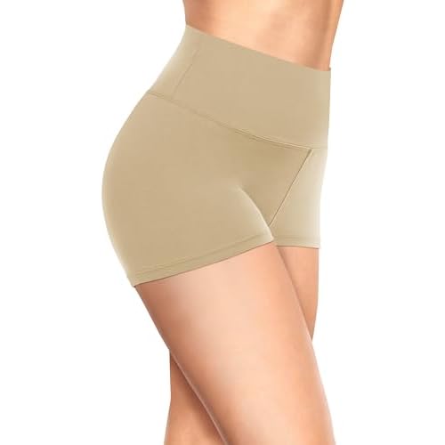 TNNZEET Biker Shorts Women - 8"-5"-3" High Waisted Tummy Control Workout Gym Spandex Booty Yoga Volleyball Shorts 3 IN XX-Large A-khaki