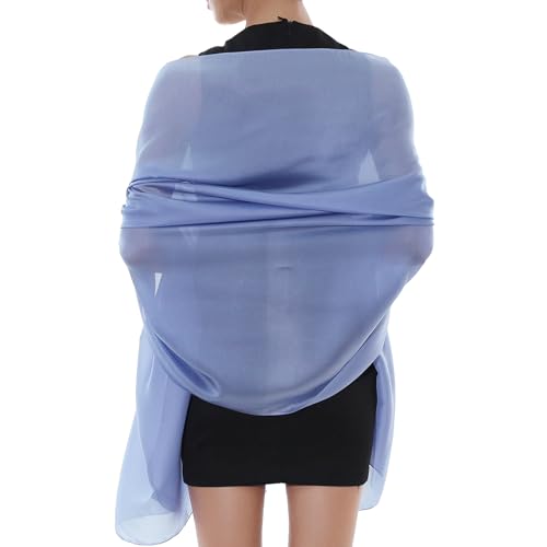 RIIQIICHY Women Shawls and Wraps for Evening Dresses Like Chiffon Silk Scarf Formal Silky Pashmina Shawls for Weddings Blue