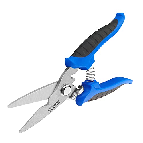 stedi Scissors Heavy Duty, Multipurpose Shears with Finely Serrated Blades,Easy Cutting Electrical Cable Notch, Insulation, Non-Slip Comfortable Handl